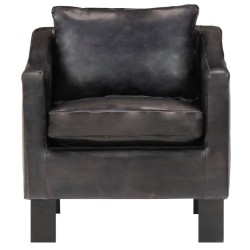 vidaXL Sillón con diseño de cubo cuero auténtico negro