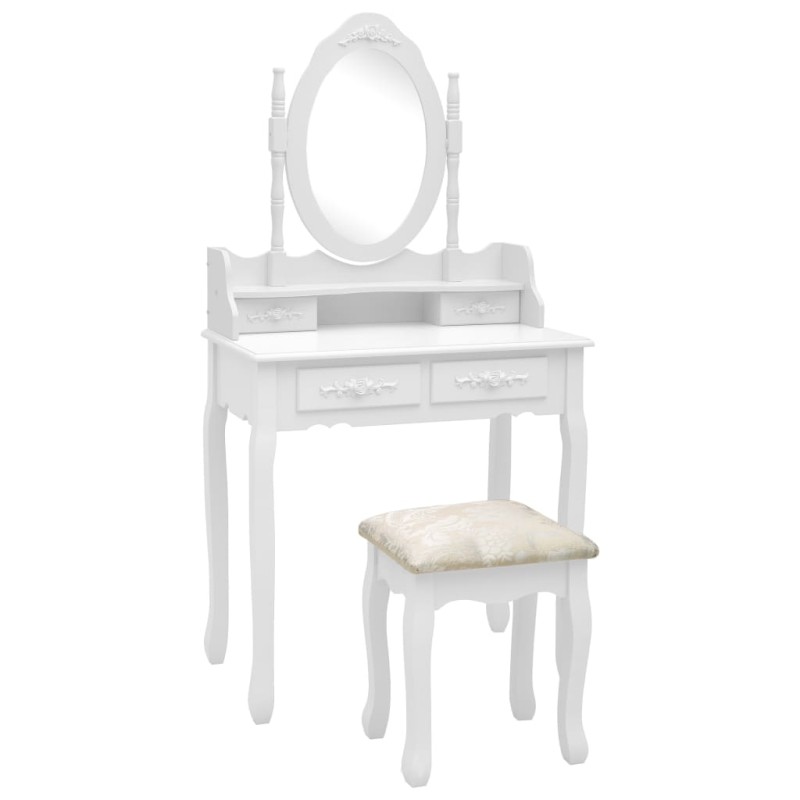 vidaXL Juego de tocador y taburete madera paulownia blanco 75x69x140cm vidaXL Juego de tocador y taburete madera paulownia blanco 75x69x140cm