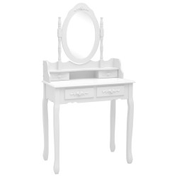 vidaXL Juego de tocador y taburete madera paulownia blanco 75x69x140cm