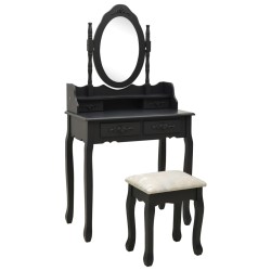 vidaXL Juego de tocador y taburete madera paulownia negro 75x69x140 cm