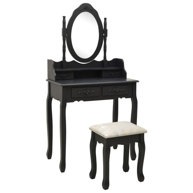 vidaXL Juego de tocador y taburete madera paulownia negro 75x69x140 cm vidaXL Juego de tocador y taburete madera paulownia negro 75x69x140 cm