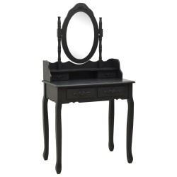 vidaXL Juego de tocador y taburete madera paulownia negro 75x69x140 cm