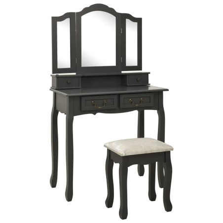 vidaXL Juego de tocador y taburete madera paulownia gris 80x69x141 cm