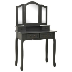 vidaXL Juego de tocador y taburete madera paulownia gris 80x69x141 cm