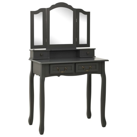 vidaXL Juego de tocador y taburete madera paulownia gris 80x69x141 cm