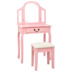 vidaXL Tocador y taburete madera paulownia y MDF rosa 65x36x128 cm