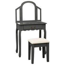 vidaXL Tocador y taburete madera de paulownia gris 65x36x128 cm