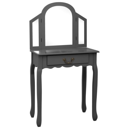 vidaXL Tocador y taburete madera de paulownia gris 65x36x128 cm
