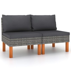 vidaXL Sofás centrales 2 uds ratán sintético y madera de eucalipto