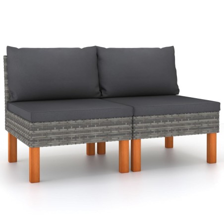 vidaXL Sofás centrales 2 uds ratán sintético y madera de eucalipto