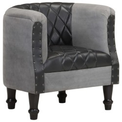 vidaXL Sillón cúbico de cuero auténtico y madera maciza mango negro