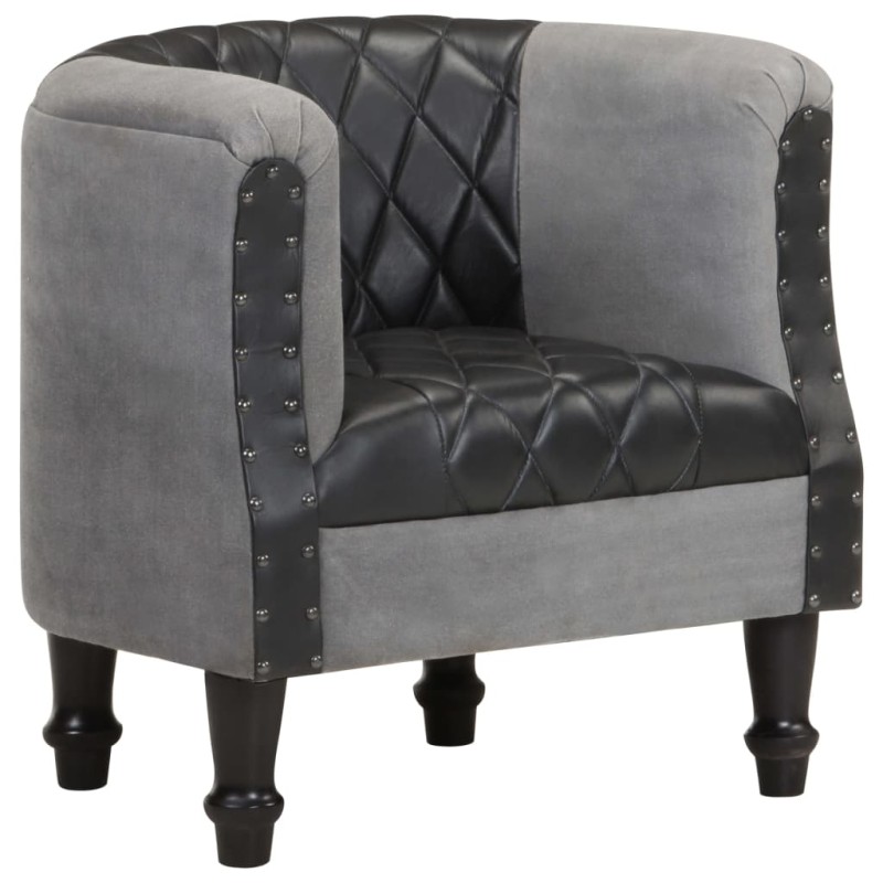 vidaXL Sillón cúbico de cuero auténtico y madera maciza mango negro vidaXL Sillón cúbico de cuero auténtico y madera maciza mango negro