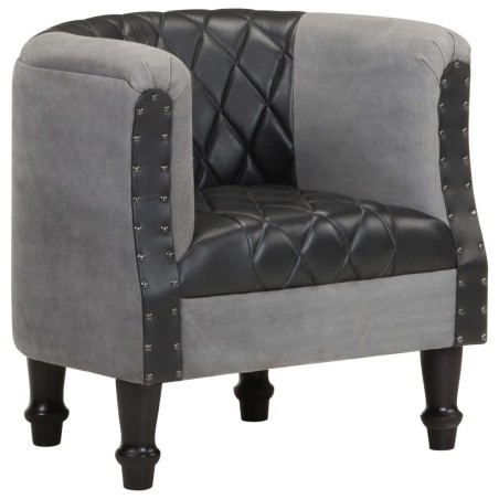 vidaXL Sillón cúbico de cuero auténtico y madera maciza mango negro