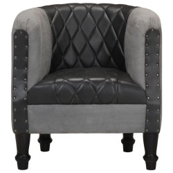 vidaXL Sillón cúbico de cuero auténtico y madera maciza mango negro
