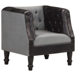 vidaXL Sillón cúbico de cuero auténtico y madera maciza mango negro