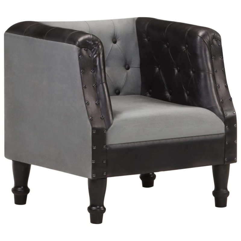 vidaXL Sillón cúbico de cuero auténtico y madera maciza mango negro vidaXL Sillón cúbico de cuero auténtico y madera maciza mango negro