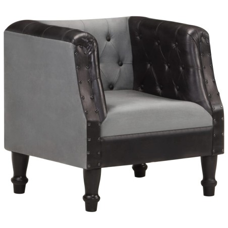 vidaXL Sillón cúbico de cuero auténtico y madera maciza mango negro