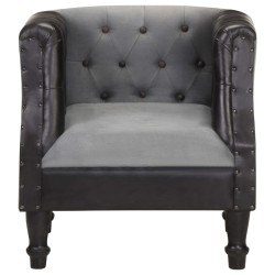vidaXL Sillón cúbico de cuero auténtico y madera maciza mango negro