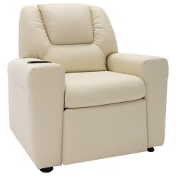 vidaXL Sillón reclinable para niños cuero sintético blanco crema