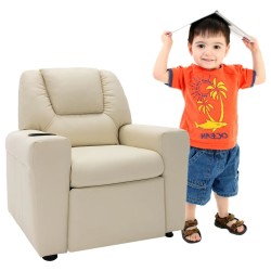 vidaXL Sillón reclinable para niños cuero sintético blanco crema