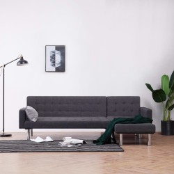 vidaXL Sofá cama en forma de L poliéster gris oscuro