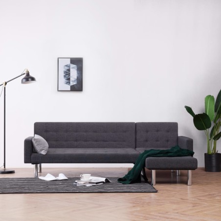 vidaXL Sofá cama en forma de L poliéster gris oscuro