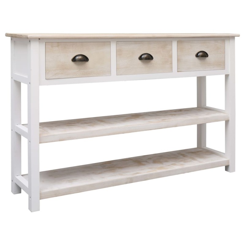 vidaXL Aparador de madera color natural y blanco 115x30x76 cm vidaXL Aparador de madera color natural y blanco 115x30x76 cm