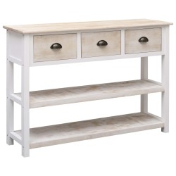 vidaXL Aparador de madera color natural y blanco 115x30x76 cm