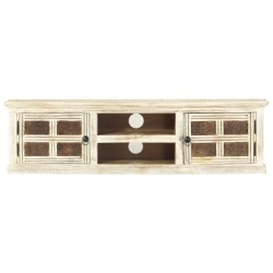 vidaXL Mueble para TV de madera maciza de mango blanco 130x30x36 cm