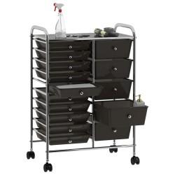 vidaXL Carrito de almacenaje portátil  XXL 15 cajones plástico negro