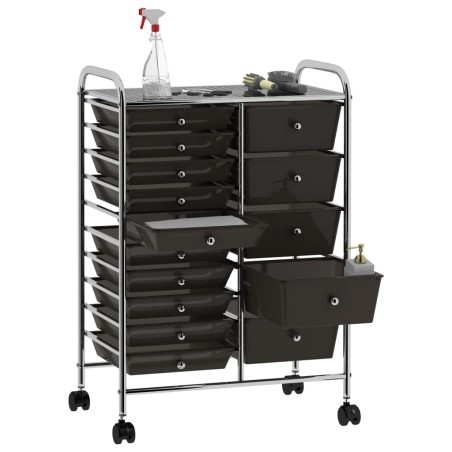 vidaXL Carrito de almacenaje portátil  XXL 15 cajones plástico negro