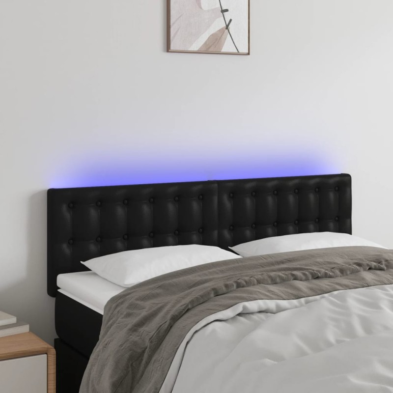 vidaXL Cabecero con luces LED cuero sintético negro 144x5x78/88 cm vidaXL Cabecero con luces LED cuero sintético negro 144x5x78/88 cm