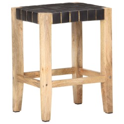 vidaXL Taburetes de cocina 2 uds cuero negro y madera mango 46x36x60cm