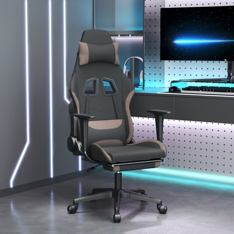 vidaXL Silla gaming de masaje con reposapiés tela negro y gris taupe vidaXL Silla gaming de masaje con reposapiés tela negro y gris taupe