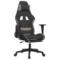 vidaXL Silla gaming de masaje con reposapiés tela negro y gris taupe