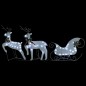 vidaXL Decoración navideña de renos y trineo de jardín blanco 100 LEDs vidaXL Decoración navideña de renos y trineo de jardín blanco 100 LEDs