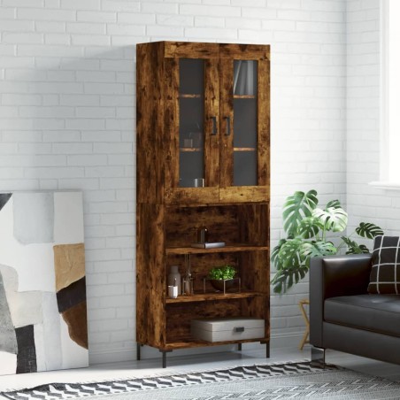 vidaXL Aparador alto madera contrachapada roble ahumado 69,5x34x180 cm