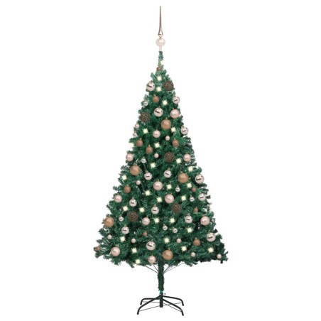 vidaXL Árbol de Navidad preiluminado con luces y bolas verde 150 cm