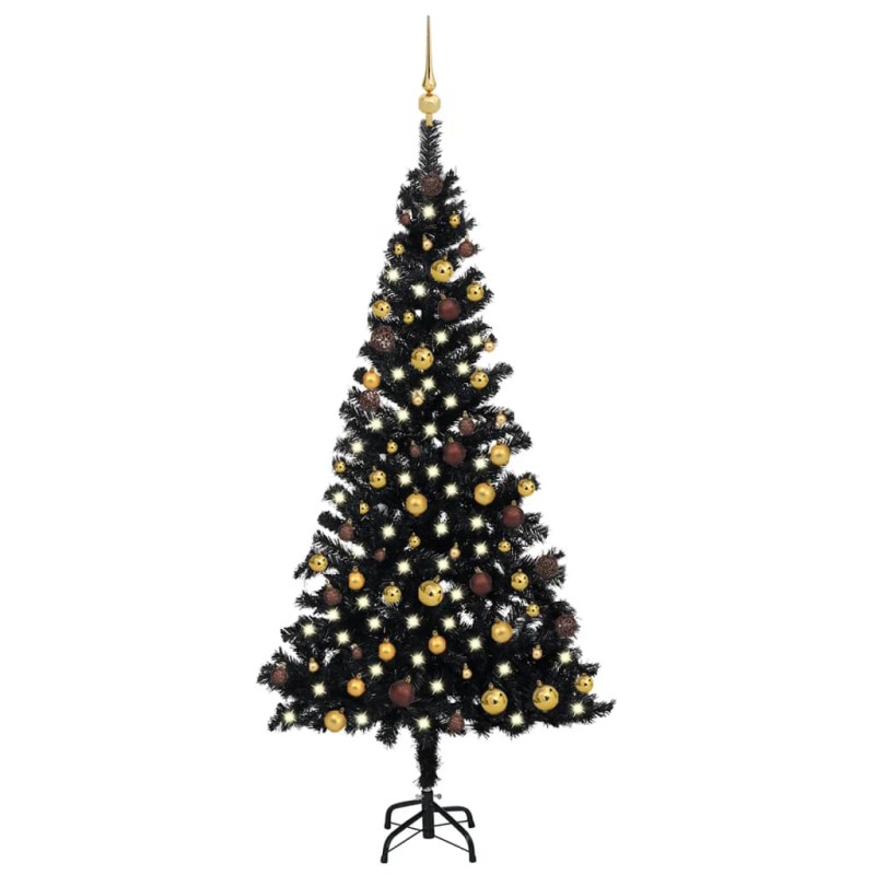 vidaXL Árbol de Navidad preiluminado con luces y bolas negro 180 cm vidaXL Árbol de Navidad preiluminado con luces y bolas negro 180 cm