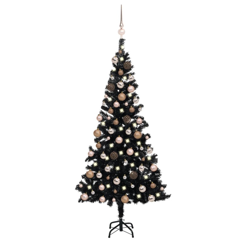 vidaXL Árbol de Navidad preiluminado con luces y bolas negro 180 cm vidaXL Árbol de Navidad preiluminado con luces y bolas negro 180 cm