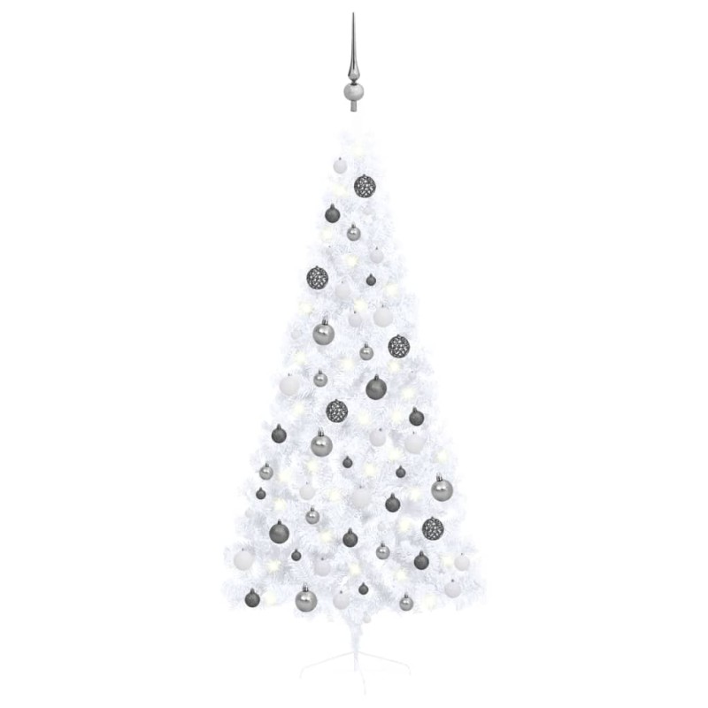 vidaXL Medio árbol de Navidad con luces y bolas blanco 180 cm vidaXL Medio árbol de Navidad con luces y bolas blanco 180 cm