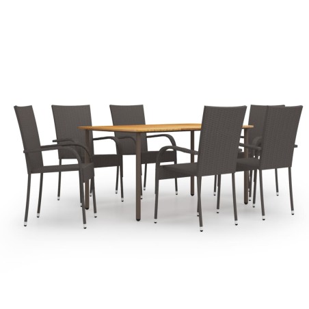 vidaXL Set de muebles de comedor de jardín 7 piezas de ratán marrón