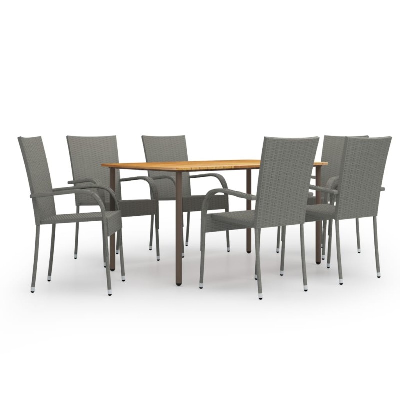 vidaXL Set de muebles de comedor de jardín 7 piezas de ratán PE gris vidaXL Set de muebles de comedor de jardín 7 piezas de ratán PE gris