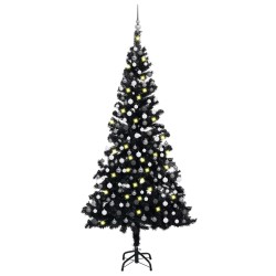 vidaXL Árbol de Navidad preiluminado con luces y bolas negro 210 cm