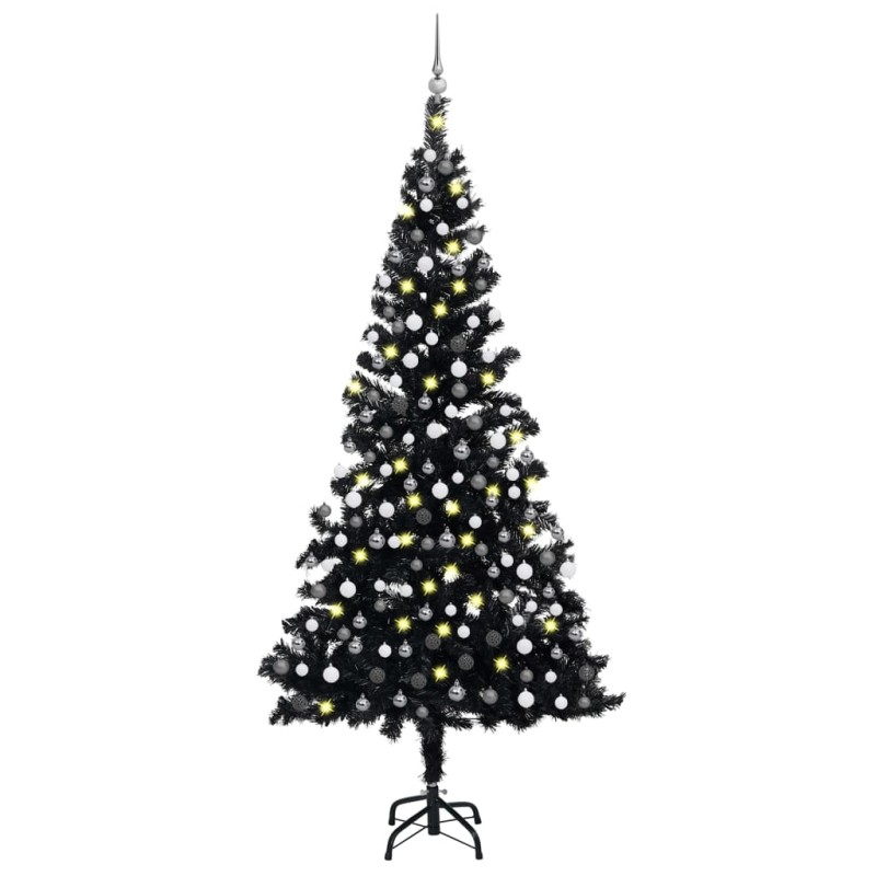 vidaXL Árbol de Navidad preiluminado con luces y bolas negro 210 cm vidaXL Árbol de Navidad preiluminado con luces y bolas negro 210 cm