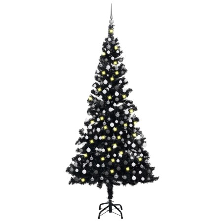 vidaXL Árbol de Navidad preiluminado con luces y bolas negro 210 cm