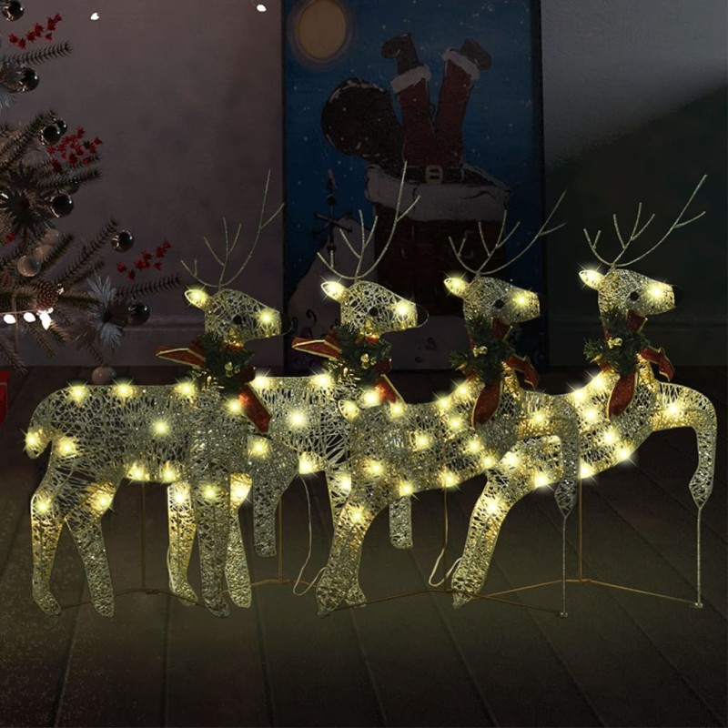 vidaXL Renos de Navidad 4 unidades 80 LED dorado vidaXL Renos de Navidad 4 unidades 80 LED dorado