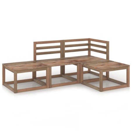 vidaXL Muebles de jardín 4 pzas cojines madera pino impregnada marrón