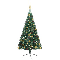 vidaXL Medio árbol de Navidad con luces y bolas verde 240 cm