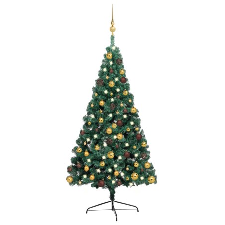 vidaXL Medio árbol de Navidad con luces y bolas verde 240 cm